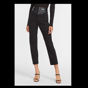 EXPRESS Super High Waisted Black Embossed Waist Slim Jeans - Size : 00